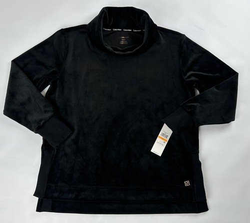 Calvin Klein Womens Velour Top Long Sleeve Cowl Neck Stretch Blouse Black size S - Picture 1 of 8