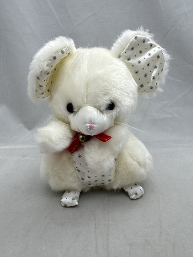 1986 Applause Wintry White Mouse Plush Satin Ears Stuffed Animal Toy Korea - Picture 1 of 4
