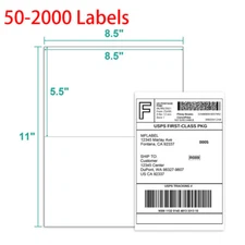 50-2000 Premium 8.5" X 5.5" Half Sheet Self Adhesive Shipping Labels 2 Per Sheet
