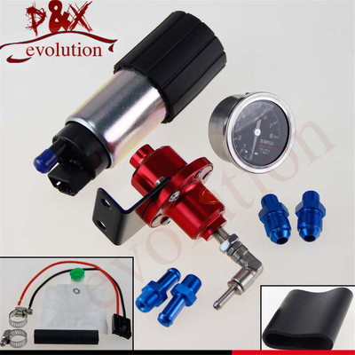Adjustable 140Psi Fuel Pressure Psi Regulator+Gauge+255 Lph Electronic Pump Silv