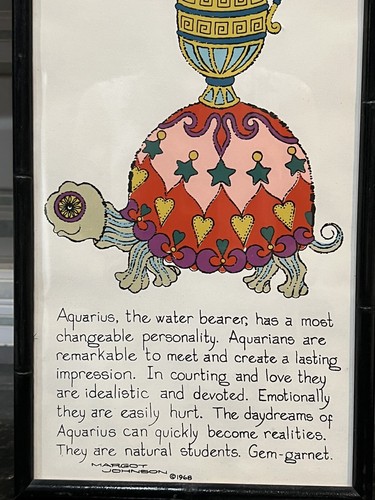 VTG 1968 Margot Johnson "Aquarius" Jan 20-Feb 18 Astrological Zodiac Art Print - 第 4/7 張圖片