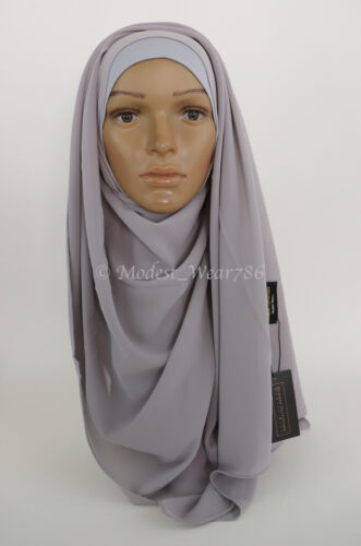 Premium Chiffon Hijab and Matching Undercap Muslim Scarf Headcover 19 Colors - Picture 23 of 58
