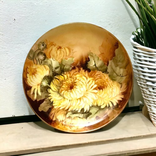 Antique Limoges Hand Painted Cabinet Plate Yellow Chrysanthemums Artist Signed - Picture 11 of 11