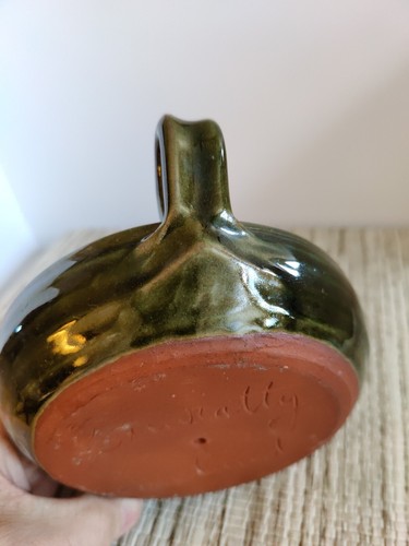Vintage Green Redware Pottery Finger Candlestick Holder Ireland - Picture 8 of 8