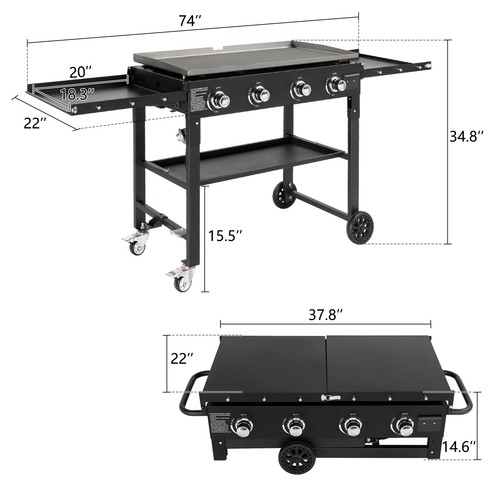 Foldable 4-Burner Flat Top Gas Griddle Cooking Station, Propane Griddle Station - Picture 13 of 21