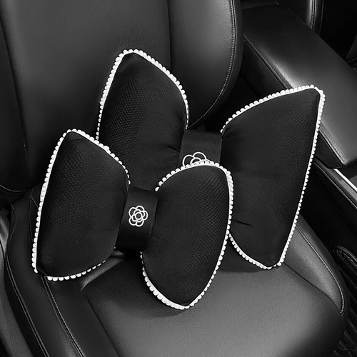 Black Bowknot Neck Pillow Plush Bow Tie Soft Plush Car Headrest Waist Support - Picture 2 of 16