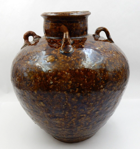 ANTIGUA OLLA VASIJA TARRO DE VINO ACEITE MARTABAN ESMALTADO MARRÓN OSCURO DINASTÍA MING CHINA - Imagen 5 de 24