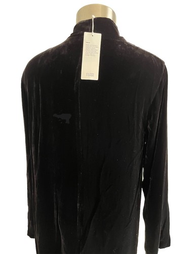 Eileen Fisher Black Silk Velvet Longer Duster Jacket Open Front Size XS NWT $398 - Picture 7 of 10