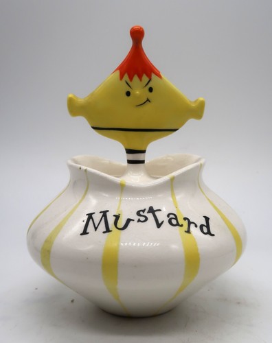 Vtg 1958 Holt Howard Pixieware Mustard Condiment Jar Lid Spoon & Ladle