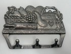 Vintage 1993 Carson Pewter Kitchen Key Towel Holder Wall 3 Hooks Fruit 8 X 5.5”