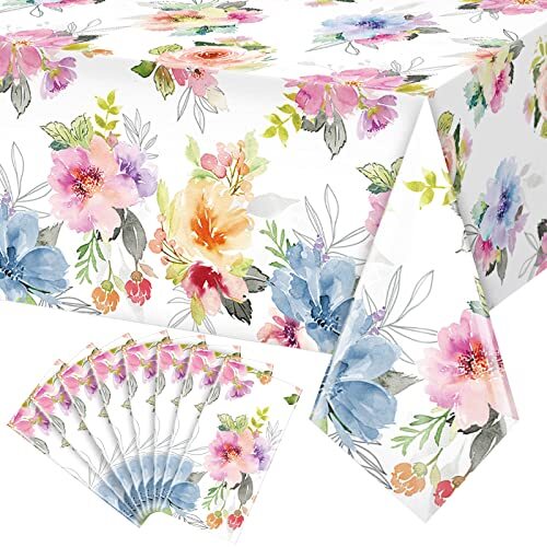 8 Pack Floral Plastic Tablecloth for Dining Kitchen Camping Party, 54x108 Inch