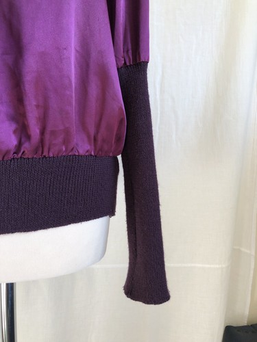 MOSCHINO JEANS Purple Satin Crop Top. UK 10 Black Knit Neck/Sleeves Vintage Boho - Picture 8 of 14