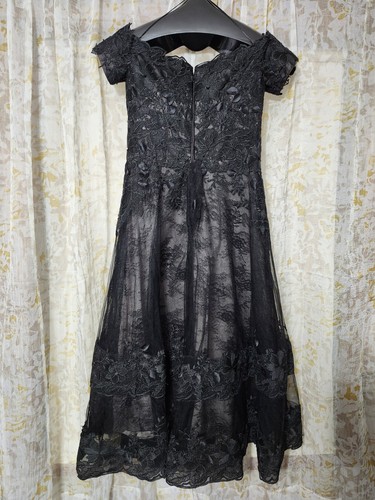 Vestido midi de encaje bordado negro Teri Jon By Rickie Freeman para mujer 6 novia - Imagen 14 de 24