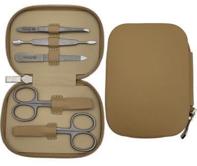 Manicure Set made in Germany GENUINE LEATHER BEIGE INOX Richard Jäger