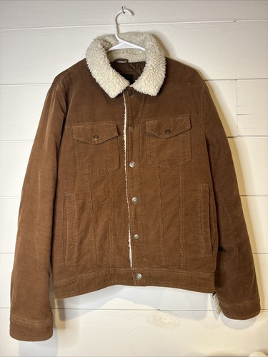 Vintage Guess Brown Corduroy Trucker Jacket Size M Sherpa Collar Long Sleeve - Picture 1 of 19