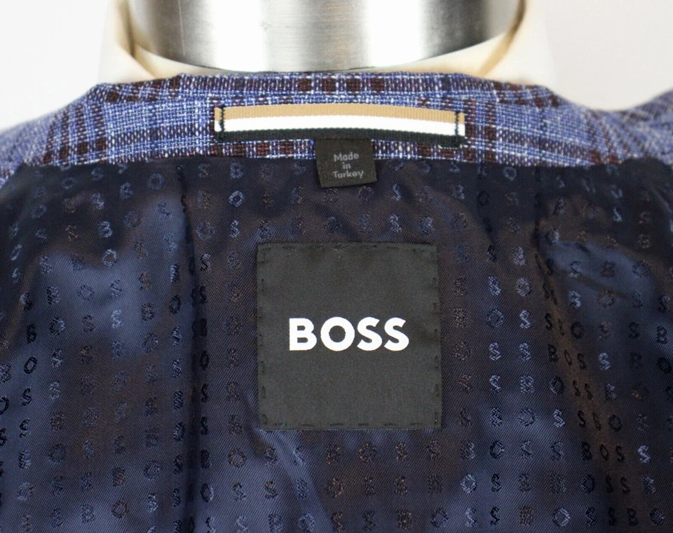 Hugo Boss Sport Coat 40 S Mens Hutson Dark Blue Plaid Wool Linen Cotton Slim Fit - Image 2 of 4