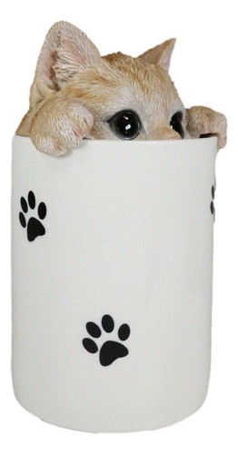 Tarro de almacenamiento seco de cerámica naranja atigrado gato escondido y mirando con impresiones de patas - Imagen 6 de 9