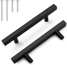 Cabinet Handles-(Pack of 15) Black 4 Inch (102Mm) Hole Centers Square T Bar Kitc