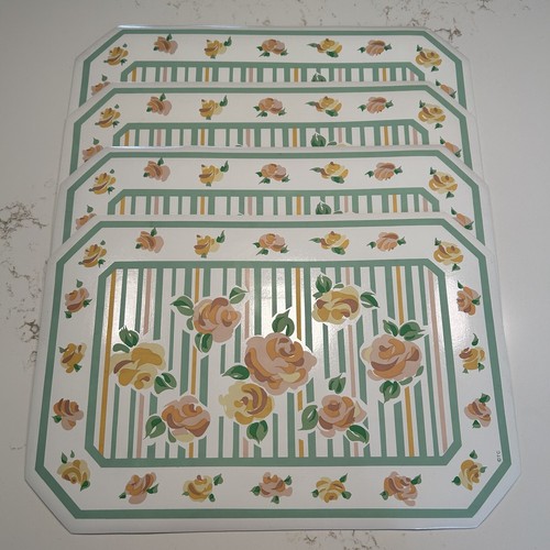 Vintage Town & Country Linen Pink Teal Floral Vinyl Placemats Set Of 4 Country - Picture 10 of 11