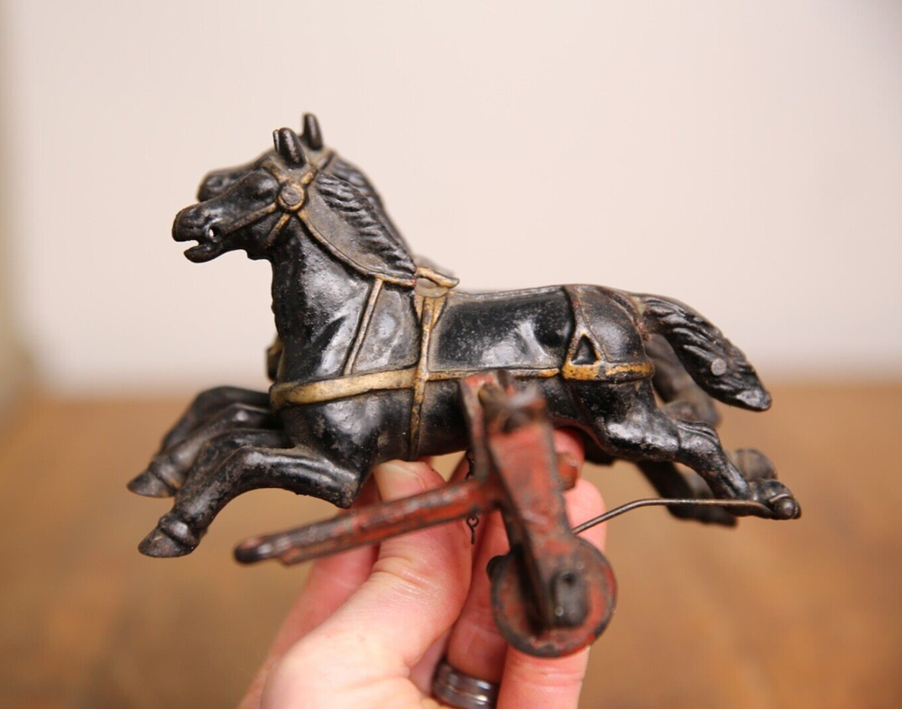 Antique CAST IRON HORSE DRAWN FIRE ENGINE Ladder WAGON Toy HUBLEY Arcade Parts C