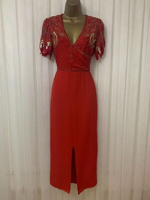 Virgos Lounge Red Ursula Wrap Dress Embellished Wedding Party Guest UK 8 |  eBay UK