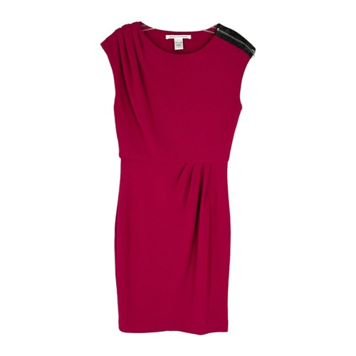 Diane von Furstenberg Sheath Dress Womens Size 6 Fuchsia Pink Ruched Draped Knit
