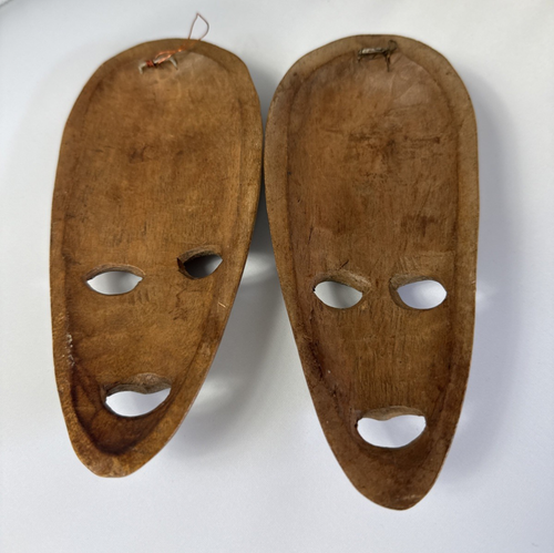 "Par de máscaras de madera tribales africanas - arte de pared tallado a mano 7""x 2 3/4""" - Imagen 4 de 6