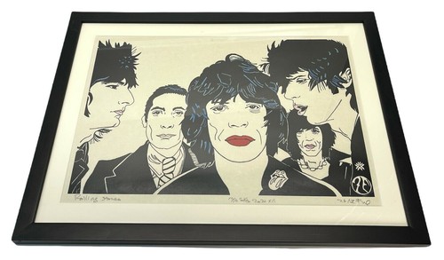 ZANE FIX Ltd. Ed. Rolling Stones "Black N Blue" Wood Block Print on Rice Paper - Picture 2 of 6