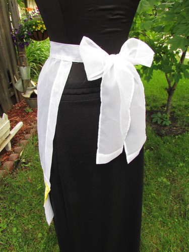 Vintage White Organdy Half Apron with Yellow Crochet - Picture 5 of 5