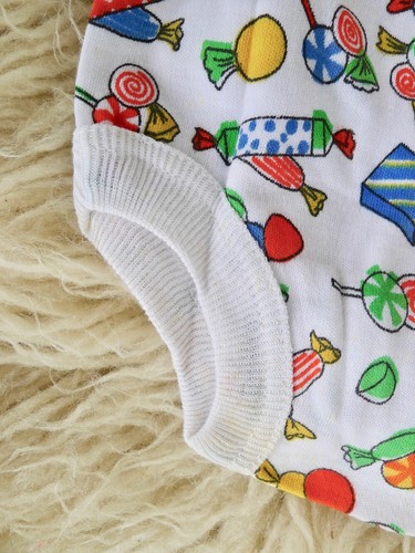 Original Vintage 60s unused 0 baby unisex cotton playsuit PJs lolly graphic - Picture 6 of 8