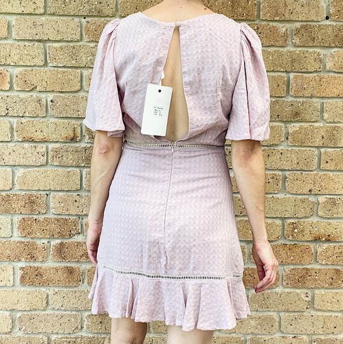 BNWT - INDIKAH by ANGEL BIBA sz 6 - Mauve 100% Cotton Seersucker Boho Mini Dress - Bild 3 von 9