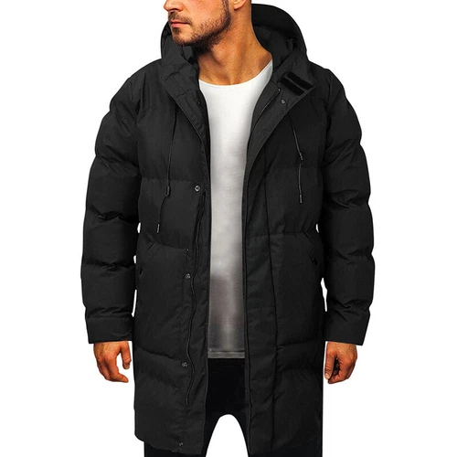 Herren langer gefütterter Mantel Kapuze dicke Luftpolsterjacke gesteppt wattiert - Bild 19 von 39