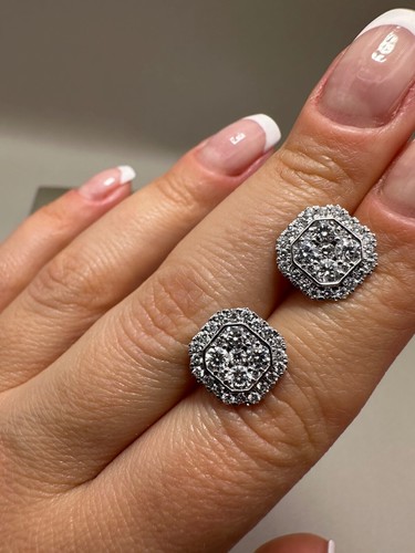 Aretes con halo de diamantes cultivados en laboratorio de 1,44 quilates de oro blanco de 9 quilates LGSL28 - Imagen 8 de 21