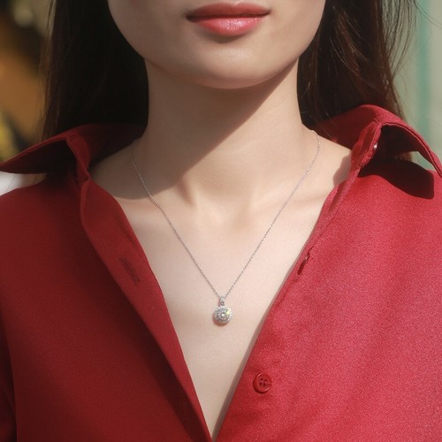 Collar de boda circular con halo de moissanita en plata de ley - Imagen 2 de 6