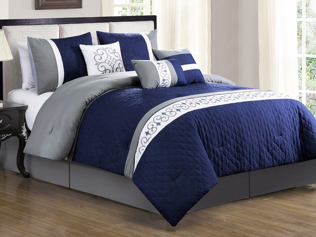 7 P Barb Spanish Scroll Fl Damask Trellis Comforter Set Blue 7 P Barb Spanish Scroll Fl Damask