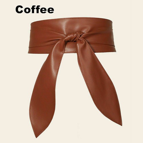 Women Fashion Faux Leather Wide Waist Belt Wrap Around Self Tie waistband - Picture 6 of 29