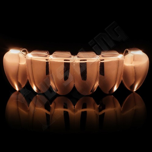 18K Rose Gold Plated Hip Hop Grill STAINLESS STEEL 8 Top 6 Bottom Tooth GRILLZ - Imagen 5 de 6