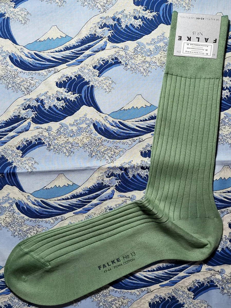 Falke Mens No.13 Piuma Soft Cotton Socks Sage Green UK 8.5-9.5 EUR 43-44  RRP £35