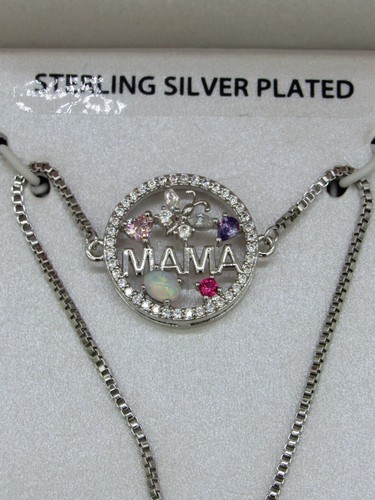 Sterlingsilber plattiert simulierter Edelstein MAMA Kreis verstellbar Armband - Bild 1 von 4