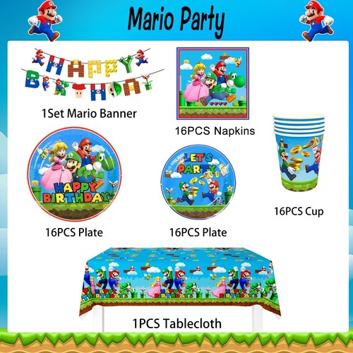 Super Mario Party Decoration Mario Birthday Party Supplies Tableware Balloons - Picture 2 of 10