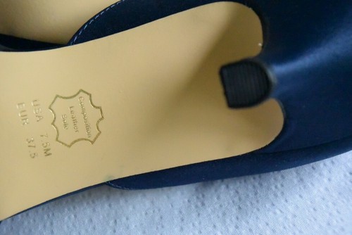 NWOB Nina Navy Blue Satin Peep Toe Open Sides Mid Heel Pump Crystal Jewels-7 1/2 - Picture 10 of 12