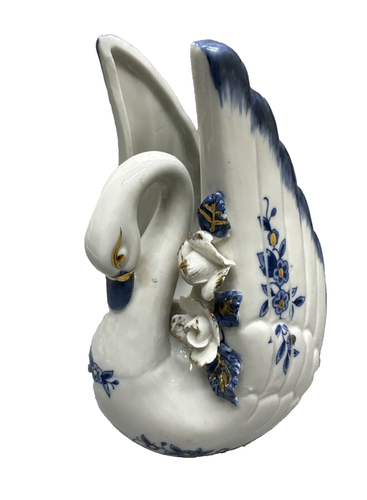 Swan Candy Dish Porcelain Blue White Gold Trinket Dish Figurine - Picture 5 of 11