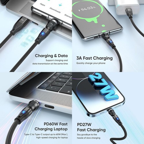 Magnetic USB C to Type C iOS Micro PD 60W Fast Charging Data Cable Right Angle - 第 22/42 張圖片