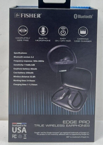 Fisher Edge Pro True Wireless headphones w/ Microphone Bluetooth V5.2 NEW - Picture 5 of 7