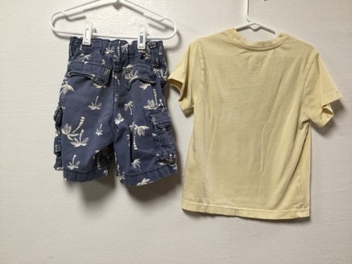 Boy Cargo Shorts & Shirt Set Size XS 4/4T Blue Palm Trees Graphic T-Shirt 207 - Picture 4 of 7