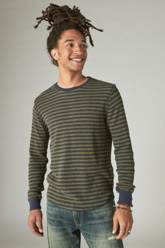 Lucky Brand Men's Garment Dye Stripe Crew Neck Thermal L/S Size XXL BN $69 - Picture 1 of 13