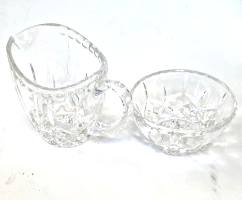 Sugar Bowl & Creamer Set VTG Lead Crystal Pressed Glass German Diamond Flame - Picture 5 of 12
