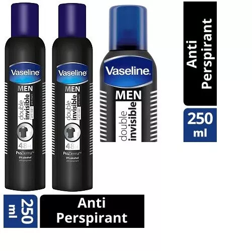 3x Vaseline MEN DOUBLE INVISIBLE Antiperspirant ProDERMA Spray Sensitive Skin