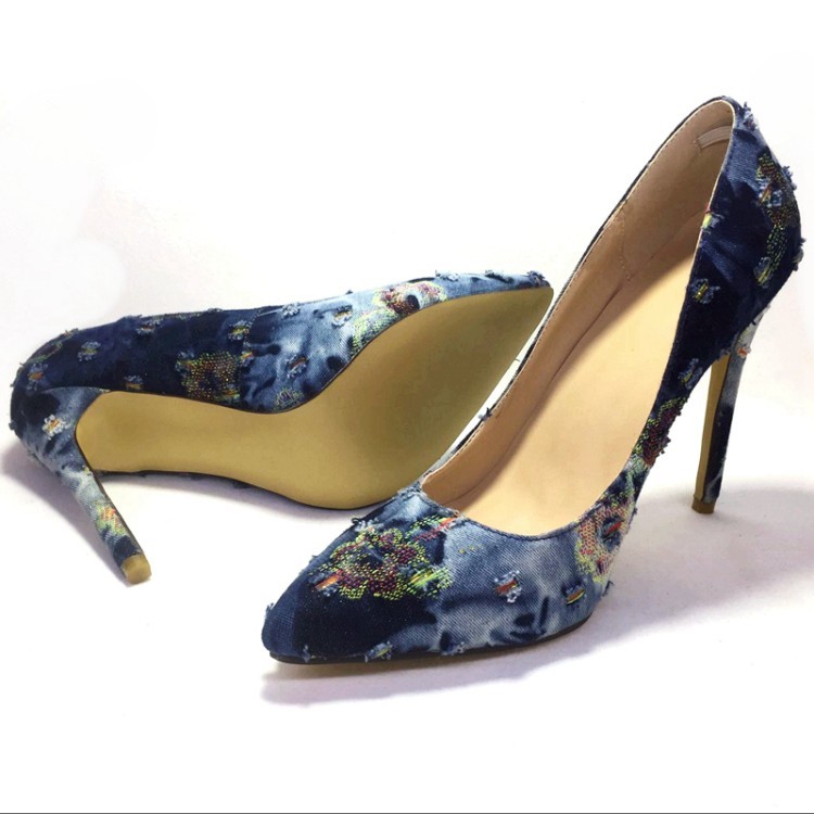 Donna pointy denim toe high heel stilettos pump denim pointy blue party pull on shoes 4-13 1087f7 Donna pointy denim toe high heel stilettos pump denim pointy blue party pull on shoes 4-13 1087f7