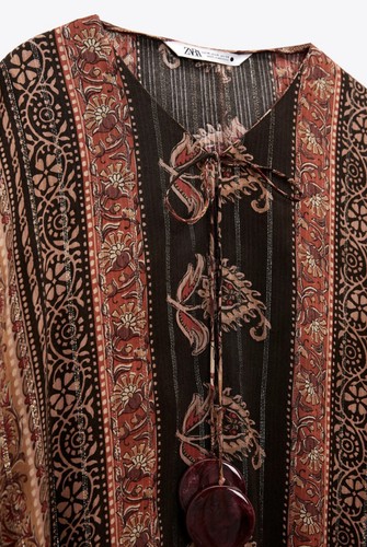 ZARA NWT WOMAN PRINTED KAFTAN KHAKI BROWN REF: 8054/255 ONE SIZE - Picture 18 of 23